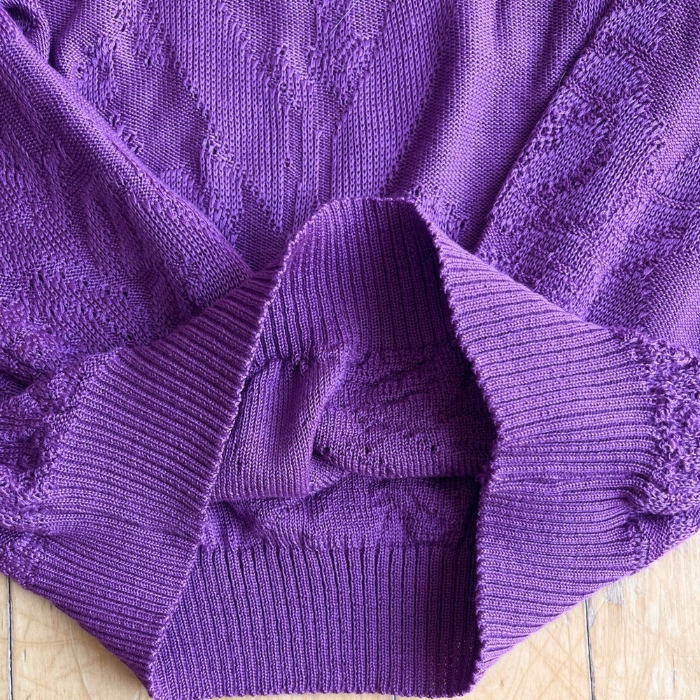 Excelsior Vintage 90s Purple Lace Collar Purple Knit Sweater Size Small Medium - Picture 4 of 6